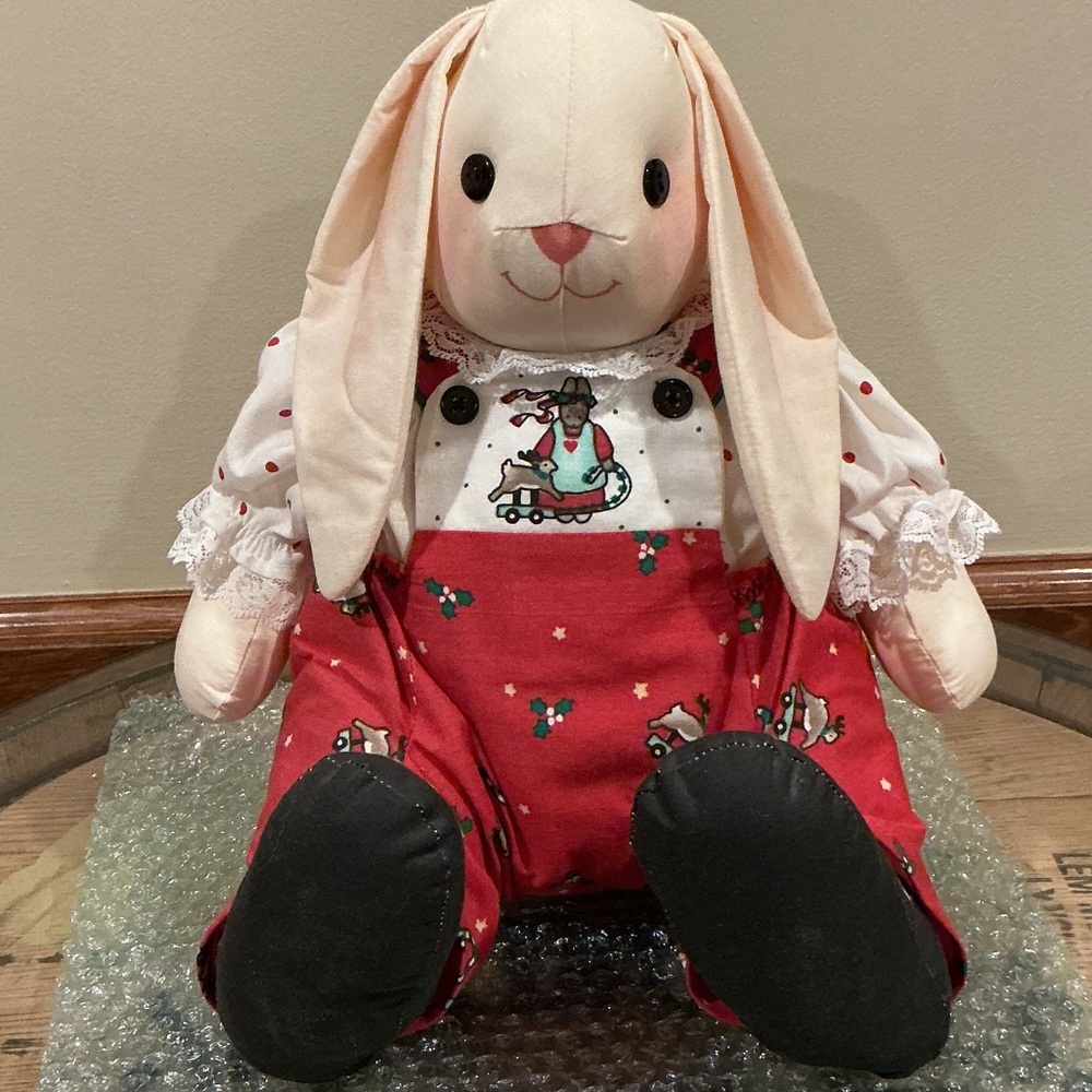 Adorable Bunny Plush in Red Outfit